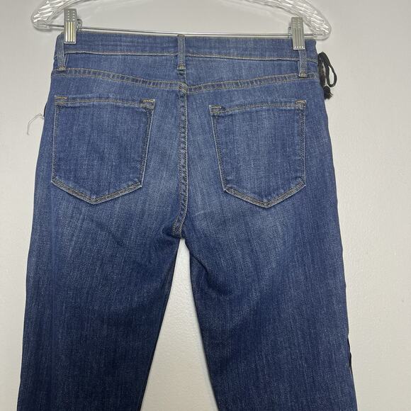 NWT FRAME Women’s Jeans Sz 27 Le Skinny De Lace-Up Raw Ankle Hem Dark Wash - Picture 13 of 15